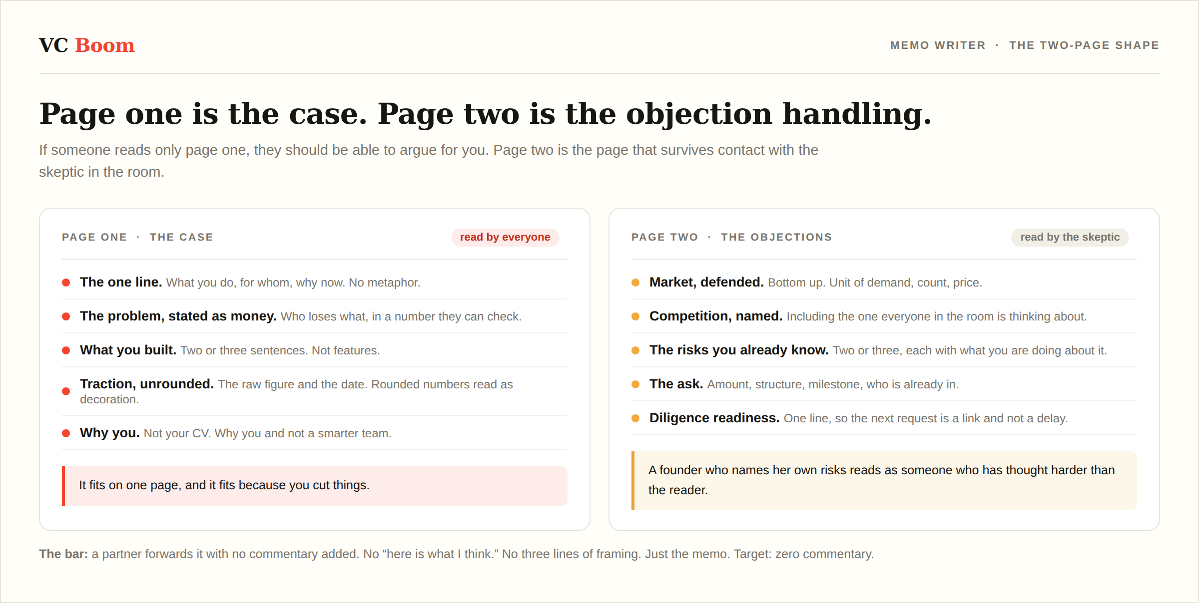 Page one and page two of a finished memo with section headers visible